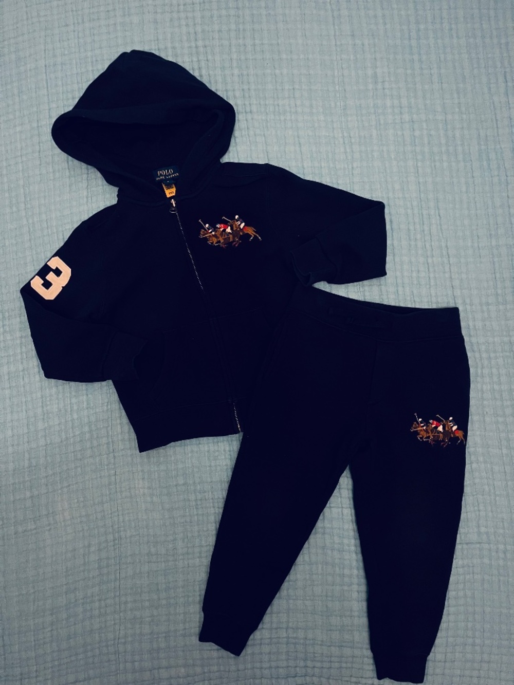 Polo Ralph Lauren Boys Navy Triple Pony Hoodie & Joggers size 3/4